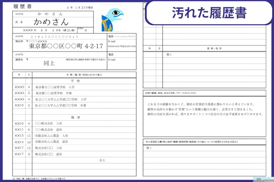 汚れた履歴書見本